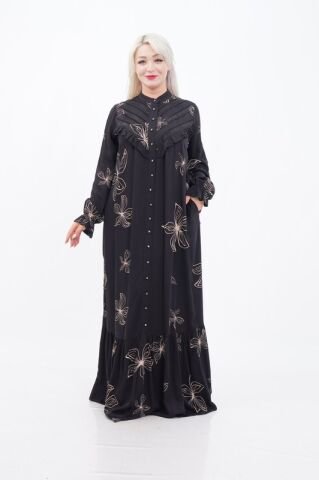 Empirme Viskon Tesettür Elbise Siyah Pudra - 40-48