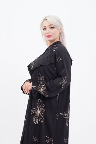 Empirme Viskon Tesettür Elbise Siyah Pudra - 40-48