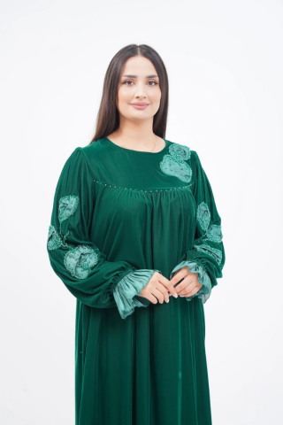 El Yapımı Aplike Elbise Zümrüt - 40-48