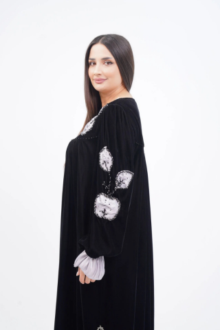 El Yapımı Aplike Elbise Siyah Gri - 40-48