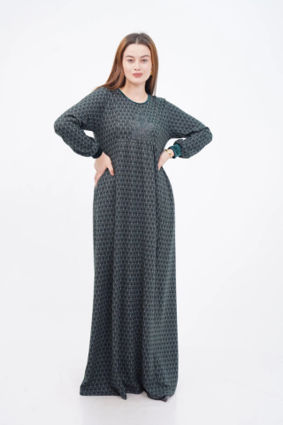 Kadife Kombin Aplikeli Elbise Yeşil - 40-48