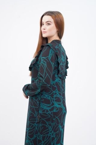 Robalı Desen Elbise Siyah Yeşil - 40-48