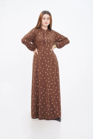 Fırfır Detaylı Hakim Yaka Elbise Camel - 40-48