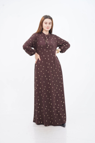 Fırfır Detaylı Hakim Yaka Elbise Kahve - 40-48