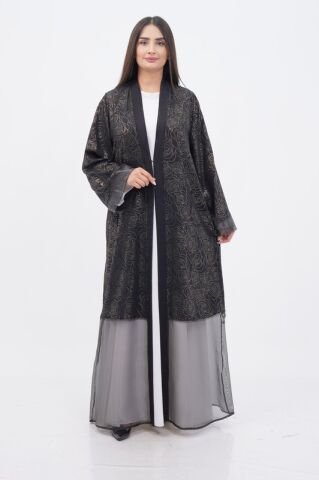 Varak Baskı Abaya Takım Siyah Gold - 40-48