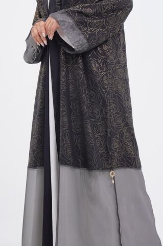 Varak Baskı Abaya Takım Siyah Gold - 40-48