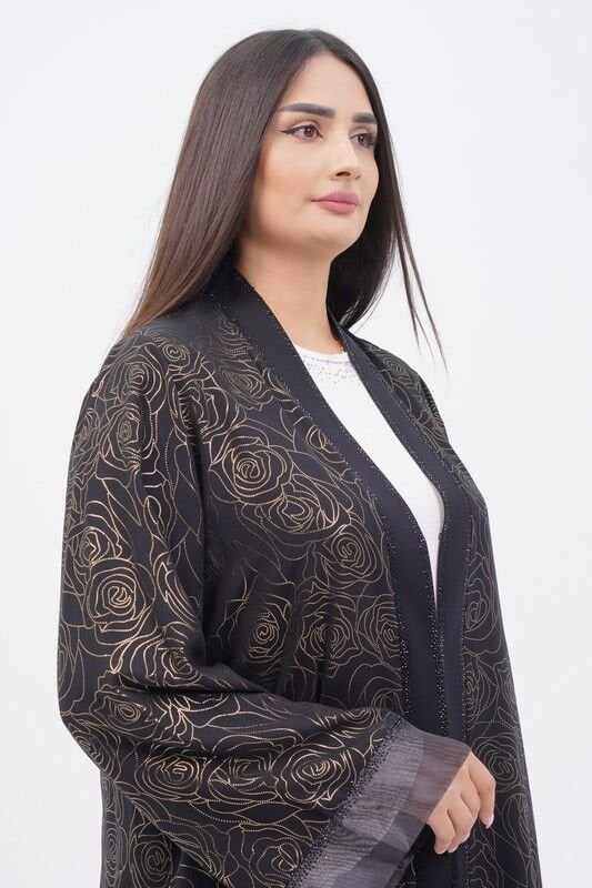 Varak Baskı Abaya Takım Siyah Gold - 40-48