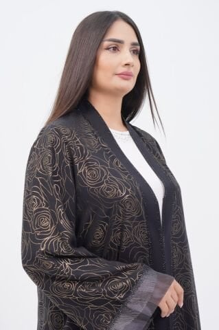 Varak Baskı Abaya Takım Siyah Gold - 40-48