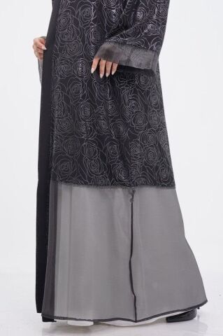 Varak Baskı Abaya Takım Siyah Gümüş - 40-48