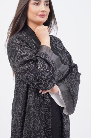 Varak Baskı Abaya Takım Siyah Gümüş - 40-48