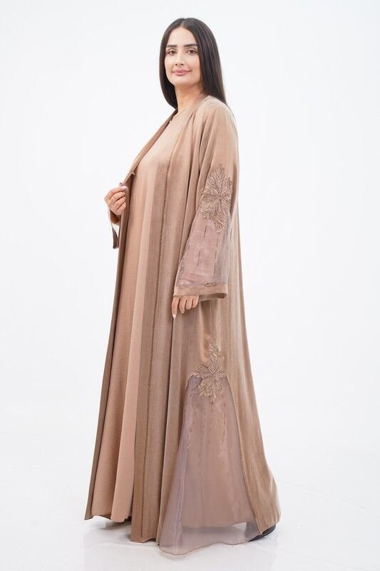 Organze Detay Tensel Abaya Takım Camel - 40-48