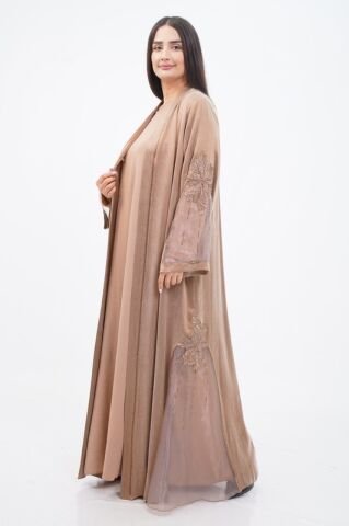 Organze Detay Tensel Abaya Takım Camel - 40-48