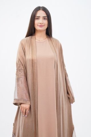 Organze Detay Tensel Abaya Takım Camel - 40-48