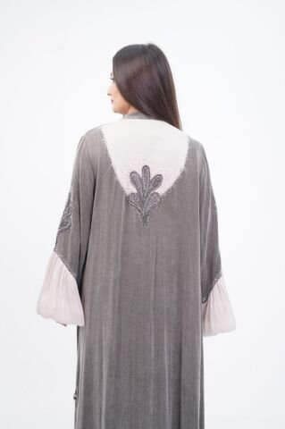 Aplike Tensel Abaya Takım Gri - 40-48