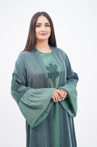 Aplike Tensel Abaya Takım Zümrüt - 40-48