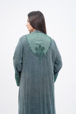 Aplike Tensel Abaya Takım Zümrüt - 40-48