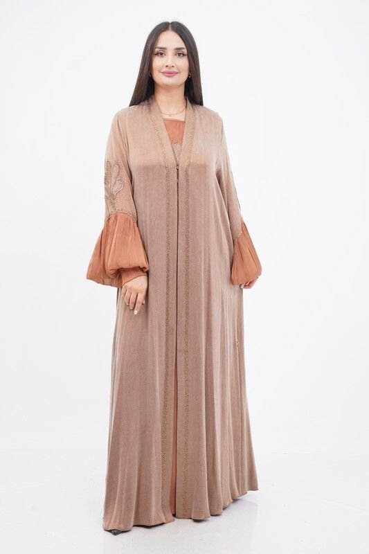 Aplike Tensel Abaya Takım Camel - 40-48
