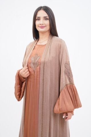 Aplike Tensel Abaya Takım Camel - 40-48