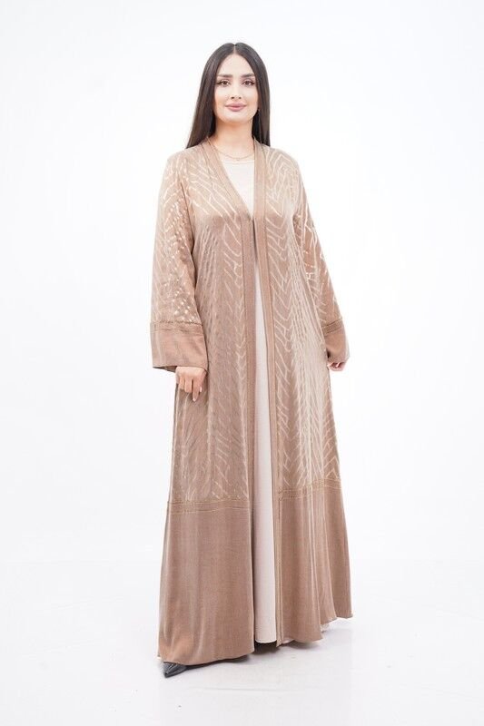Varak Baskılı Tensel Abaya Takım Camel - 40-48