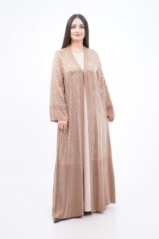 Varak Baskılı Tensel Abaya Takım Camel - 40-48