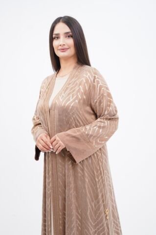 Varak Baskılı Tensel Abaya Takım Camel - 40-48