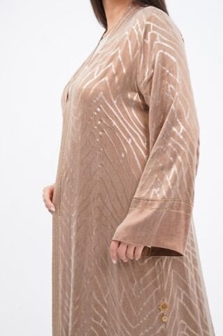 Varak Baskılı Tensel Abaya Takım Camel - 40-48