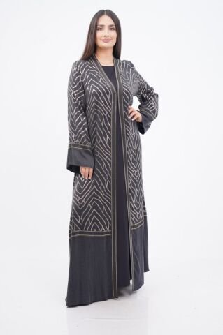 Varak Baskılı Tensel Abaya Takım Siyah - 40-48