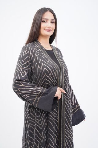 Varak Baskılı Tensel Abaya Takım Siyah - 40-48
