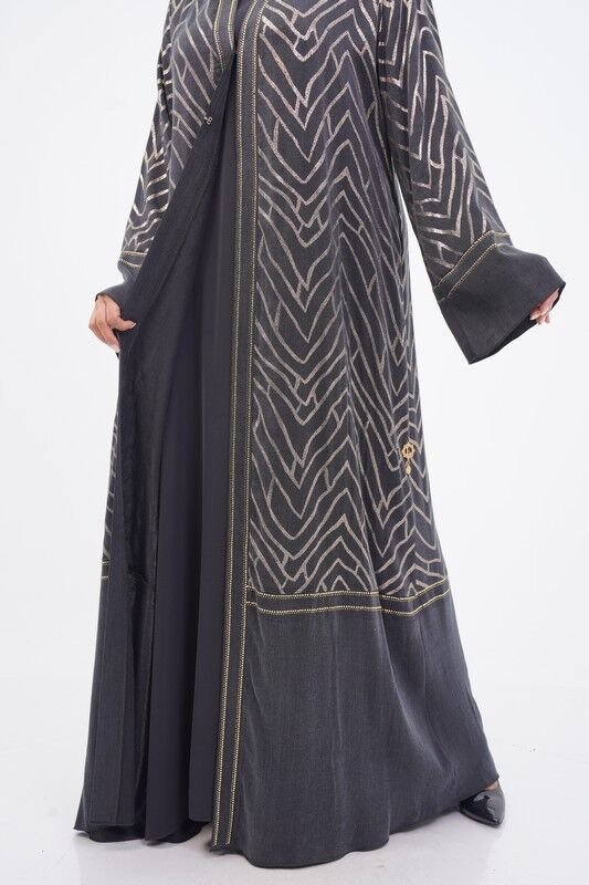 Varak Baskılı Tensel Abaya Takım Siyah - 40-48