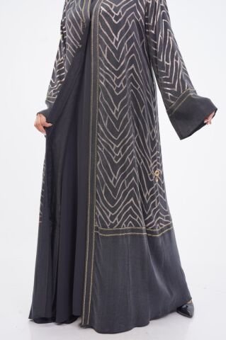 Varak Baskılı Tensel Abaya Takım Siyah - 40-48