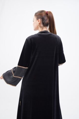 Şerit Taşlı Abaya Takım Siyah - 40-48