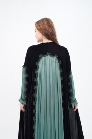 Dantel Detay Abaya Takım Zümrüt - 40-48