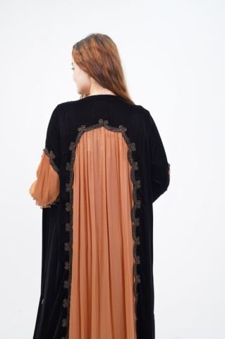 Dantel Detay Abaya Takım Camel - 40-48