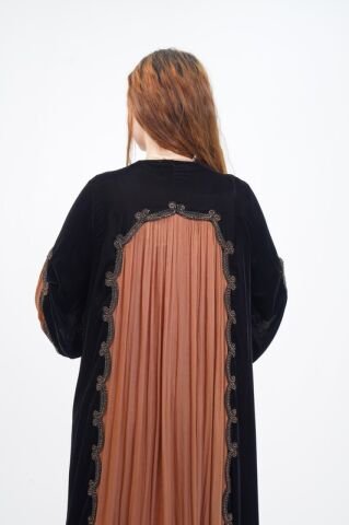 Dantel Detay Abaya Takım Kahve - 40-48