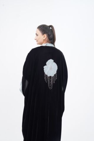 Taş Sallantılı Abaya Takım Siyah Mint - 40-48
