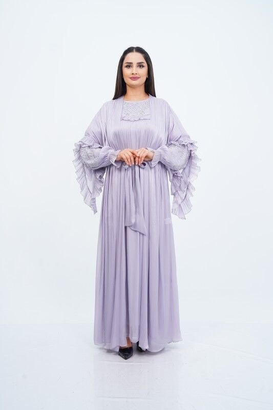 Fırfır Detaylı Abaya Takım Mint - 40-48