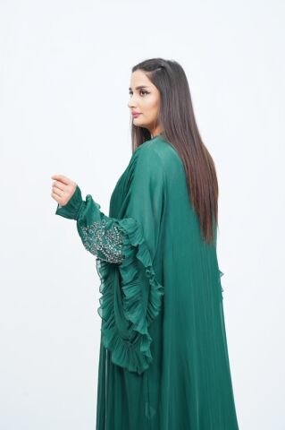 Fırfır Detaylı Abaya Takım Zümrüt - 40-48