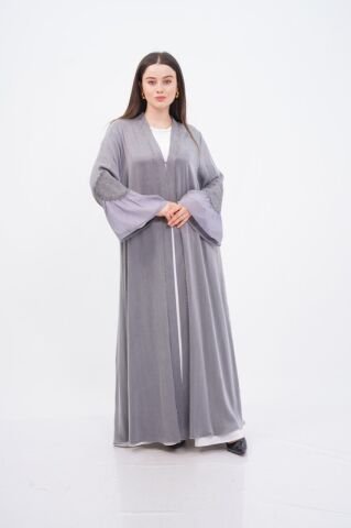 Tensel Aplikeli Abaya Takım Gri - 40-48