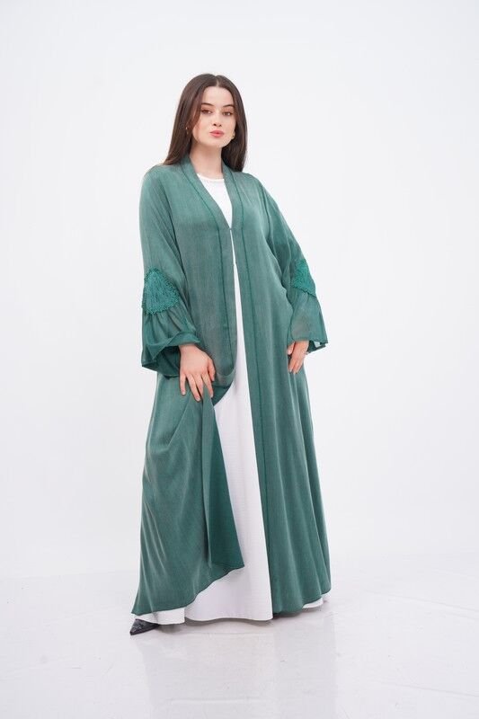 Tensel Aplikeli Abaya Takım Zümrüt - 40-48