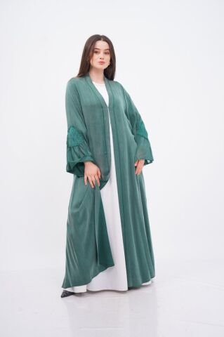 Tensel Aplikeli Abaya Takım Zümrüt - 40-48