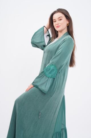 Tensel Aplikeli Abaya Takım Zümrüt - 40-48