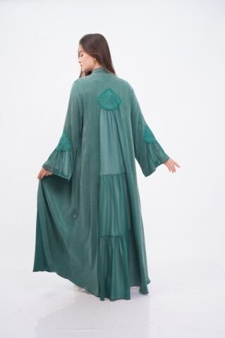 Tensel Aplikeli Abaya Takım Zümrüt - 40-48