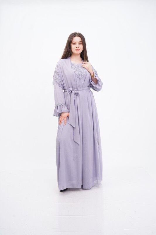 Düşük Omuz Aplikeli Abaya Takım Mint - 40-48