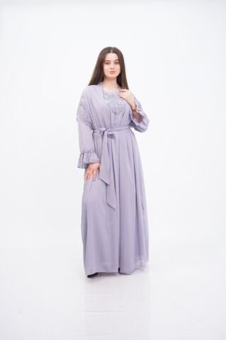 Düşük Omuz Aplikeli Abaya Takım Mint - 40-48