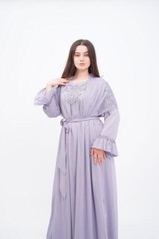 Düşük Omuz Aplikeli Abaya Takım Mint - 40-48