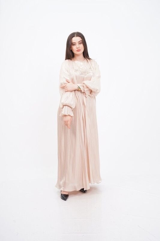 Drapeli Abaya Takım Bej - 40-48