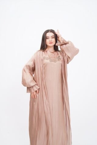 Drapeli Abaya Takım Kiremit - 40-48