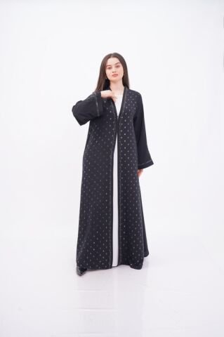 Volanlı Varak Baskı Dökümlü Abaya Takım Siyah - 40-48
