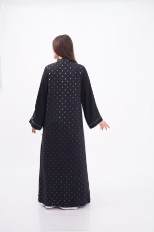 Volanlı Varak Baskı Dökümlü Abaya Takım Siyah - 40-48