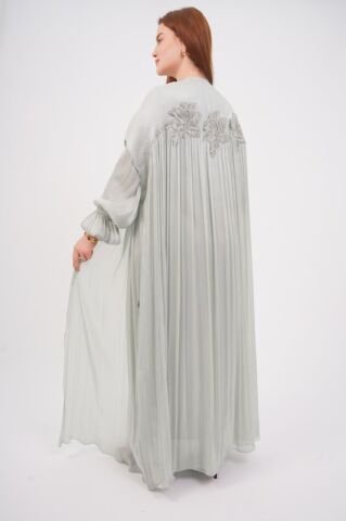 Dantel Aplikeli Dökümlü Abaya Takım Çağla - 40-48